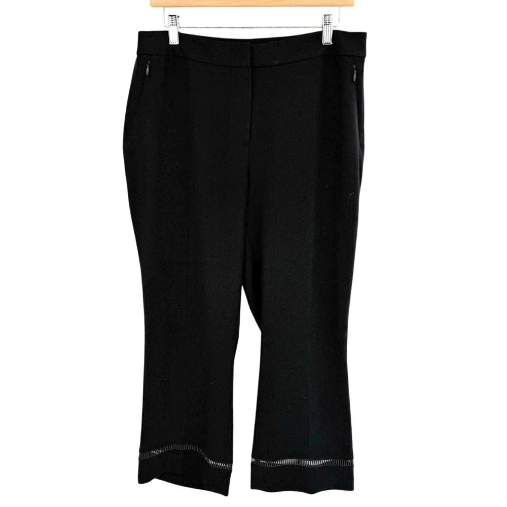 Elie Tahari Womens‎ 10 Wide Leg Dress Pants Cropped Detailed Trim Trousers Black